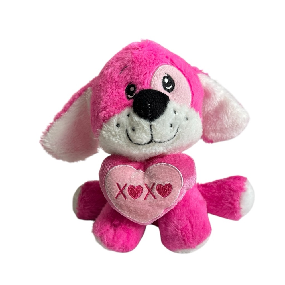 Dandee Collector's plush pink puppy dog patch eye holds pink heart XOXO